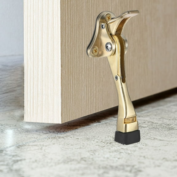 Uxcell 2-Pack Door Stoppers, 4 Inch Aluminum Alloy Kick Down Door Stop with Adjustable Height [Gold Tone]