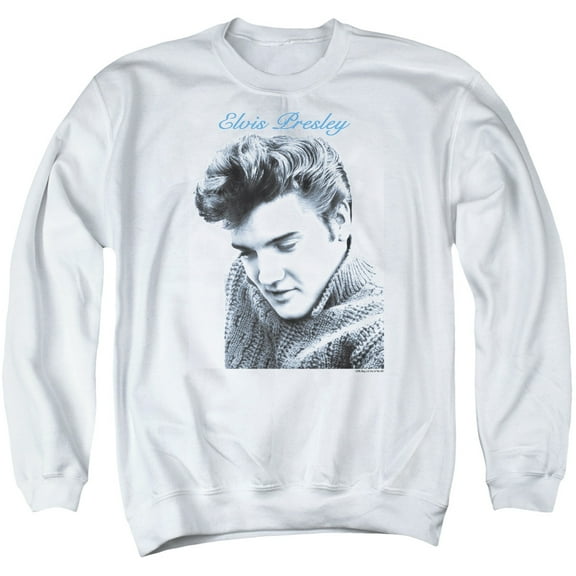 Elvis Presley Script Sweater Adult Crewneck Sweatshirt White