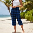 thumbnail image 4 of BUIGTTKLOP Womens Capris Drawstring Elastic High Waisted Capri Pants Plaid Cropped Pajamas Pants with Pockets, 4 of 6