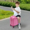 thumbnail image 3 of 18" Kids Carry On Luggage Ride-On Kids' Suitcase with Double Spinner Wheels, Cute Lightweight Tow-Along Luggage with Password Lock, Children's Trolly Case for Travel Study Tours, 3 of 15