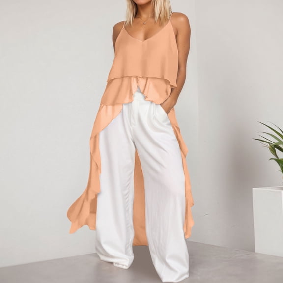 Women's Casual Dress V Neck Ruffled Asymmetrical Strappy For Daily Vacation Summer Wear With Design Pure Color Dress for Women Knit Dress Womens Dresses for Summer Dress Woman Maxi Dresses for Women