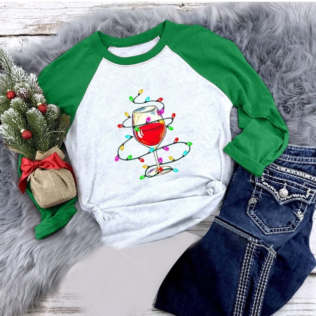 ICHUANYI Liquidación Camisa navideña para mujer Temporada navideña: regalo para amante Camiseta de manga larga Camiseta con costuras a juego de colores para mujer ICHUANYI WER202308245092