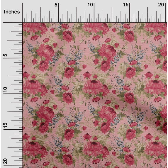 oneOone Cotton Jersey Pink Salmon Fabric Stripe|Leaves & Floral Artistic Dress Material Fabric Print Fabric By The Yard 58 Inch Wide