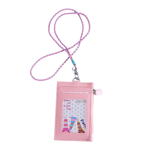 GOGO Badge Holder with Zip, Slim Double Sided PU Leather ID Card 