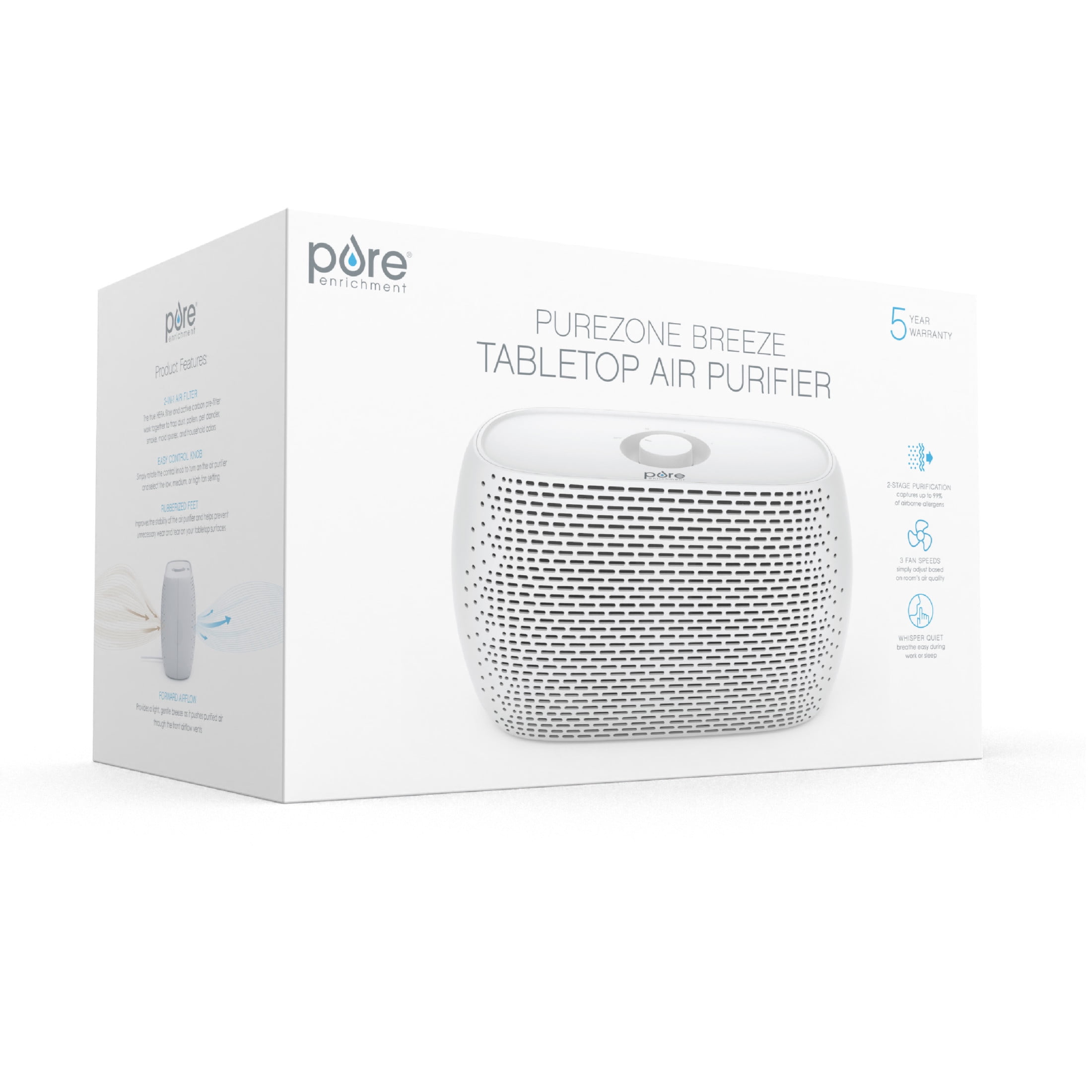 Pure Enrichment PureZone Breeze Tabletop 2-in-1 Air Purifier with True HEPA Filter - Ideal for Home, Bedroom, & Office Desktop Surfaces
