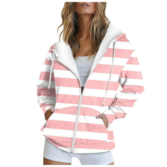 Ymyiu Sweatshirt for Women Women's Full Zip Up Hoodie Long Sleeve Hooded Sweatshirts Pockets Jacket Coat for Women (Pink,M)
