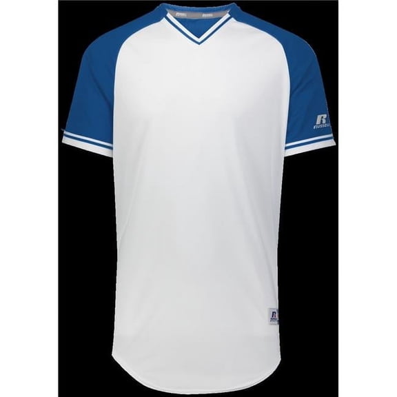 Adult Classic V-Neck Jersey, White & Royal - 3XL