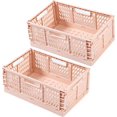 thumbnail image 1 of Juego de 2 cajas de almacenamiento de plástico plegables, caja de almacenamiento de plástico plegable para habitación de niños, cocina, oficina (rosa, 30,5 x 20 x 12,2 cm) Sincero Electrónica, 1 of 4
