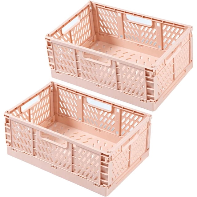 Juego de 2 cajas de almacenamiento de plástico plegables, caja de almacenamiento de plástico plegable para habitación de niños, cocina, oficina (rosa, 30,5 x 20 x 12,2 cm) Sincero Electrónica