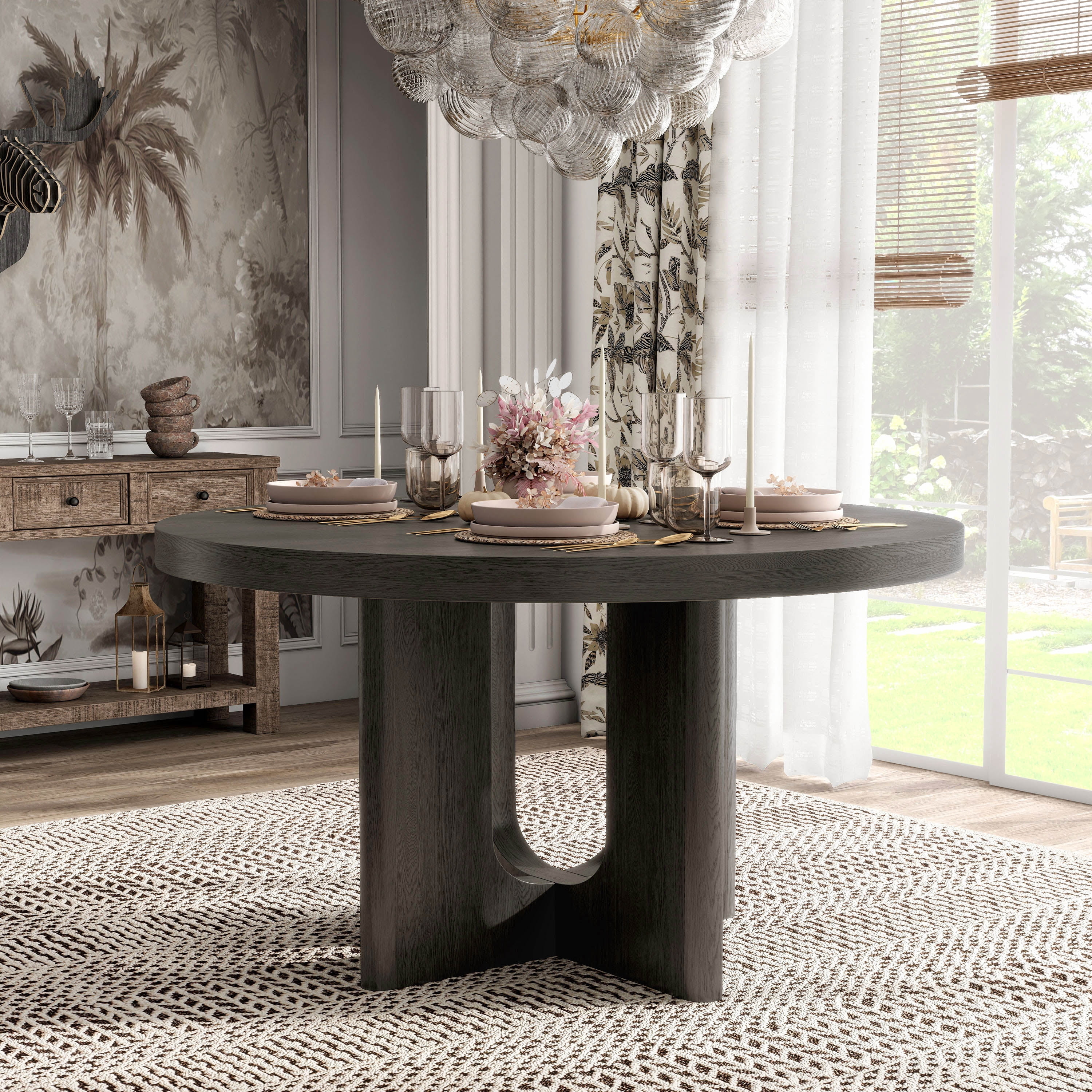 Furniture of America Cheri 54" Solid Wood Round Indoor Dining Table, Ash Grey