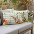 thumbnail image 4 of Easter Rabbit Pillow Covers 2 Pack Spring Red Orange Pink Floral Leaf Plant Green Buffalo Plaid Pillowcase Waterproof Outdoor Throw Pillow Cover for Patio Balcony Rectangular Cushion 20”x12”, 4 of 9
