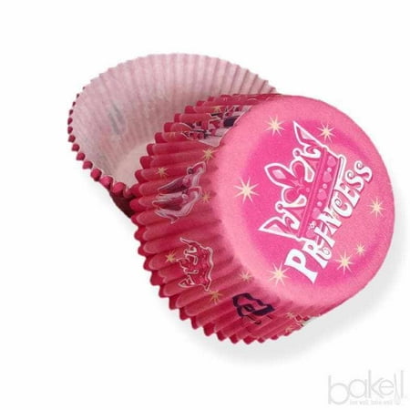 Pink Princess Cupcake Liners (25pcs, Standard Size) Grease Resistant Cake Liners for Baking, Caking and Crafting by Bakell