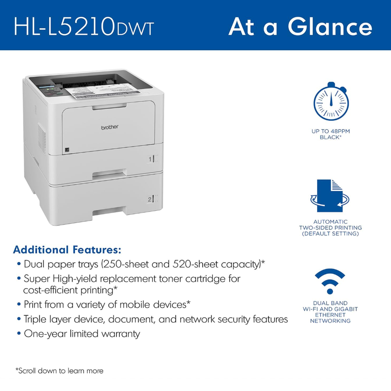 Brother HL-L5210DWT Business Monochrome Laser Printer photo 4