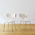 thumbnail image 4 of GrandNoor Modern Boucle Dining Chairs Set of 2,Faux Leather Kitchen & Dining Room Chairs,Curved Backrest Upholstered Dining Chairs with Metal Legs, White, 4 of 16