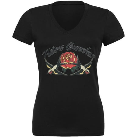 - Future Grandma Swallow Vintage Tattoo Black Juniors V-Neck T-Shirt