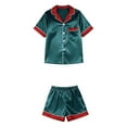 thumbnail image 3 of Toddler Baby Girl Summer Clothes Silk Satin Printed Short Sleeve Button Down Top And Shorts Comfy Loungewear Playday Tracksuit for Girls Size 4-5T, 3 of 3