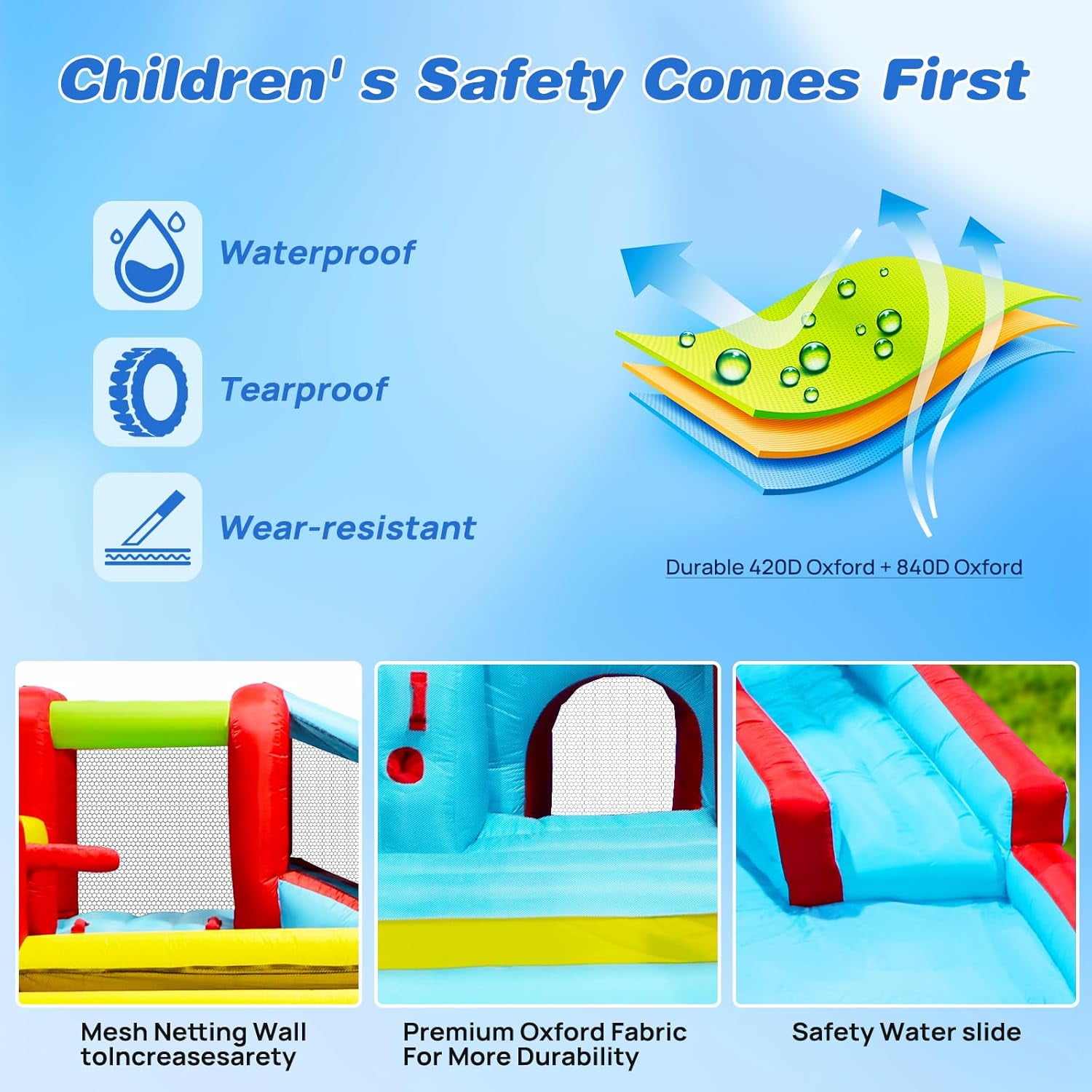 HNH 7 in 1 Inflatable Slide Water Park 177"x138"x95"H, Inflatable Bounce Houses for Kids with Splash Pool Water Gun
