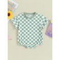 thumbnail image 2 of Qtinghua Newborn Infant Baby Girl Boy Jumpsuit Checkerboard Print Short Sleeve Romper Summer Clothes Green 3-6 Months, 2 of 9