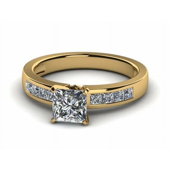 HeartsAndYou 2.3ct Engagement Ring for Women Princess Moissanite Solitaire with Accent 18k Yellow Gold over Silver
