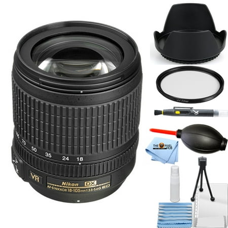 Nikon AF-S DX NIKKOR 18-105mm f/3.5-5.6G ED VR Lens 2179 Starter Bundle with Tulip Hood Lens, UV Filter, Cleaning Pen, Blower, Microfiber Cloth and Cleaning