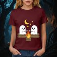thumbnail image 6 of TOWED22 Halloween T Shirt Women Crew Neck Short Sleeve Cute Bow Ghost Graphic T Shirts - Spooky Print Loose Top Funny Fashion Clothes(Wine,XXL), 6 of 8
