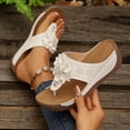 thumbnail image 2 of KIJBLAE Women's Floral Open Toe Wedge Flip Flops, Wide Width Comfort Casual Summer Beach Outdoor Vacation Slippers White 43, 2 of 9