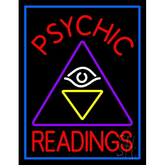 Red Psychic Readings Logo LED Neon Sign 31" Tall x 24" Wide - inches Black Square Cut Acrylic Backing, with Dimmer - Bright and Premium built indoor LED Neon Sign for Storefront.