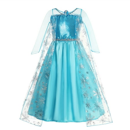 HAWEE Girls Elsa Princess Costume Frozen Snow Party Queen Costume for 2-7 Years