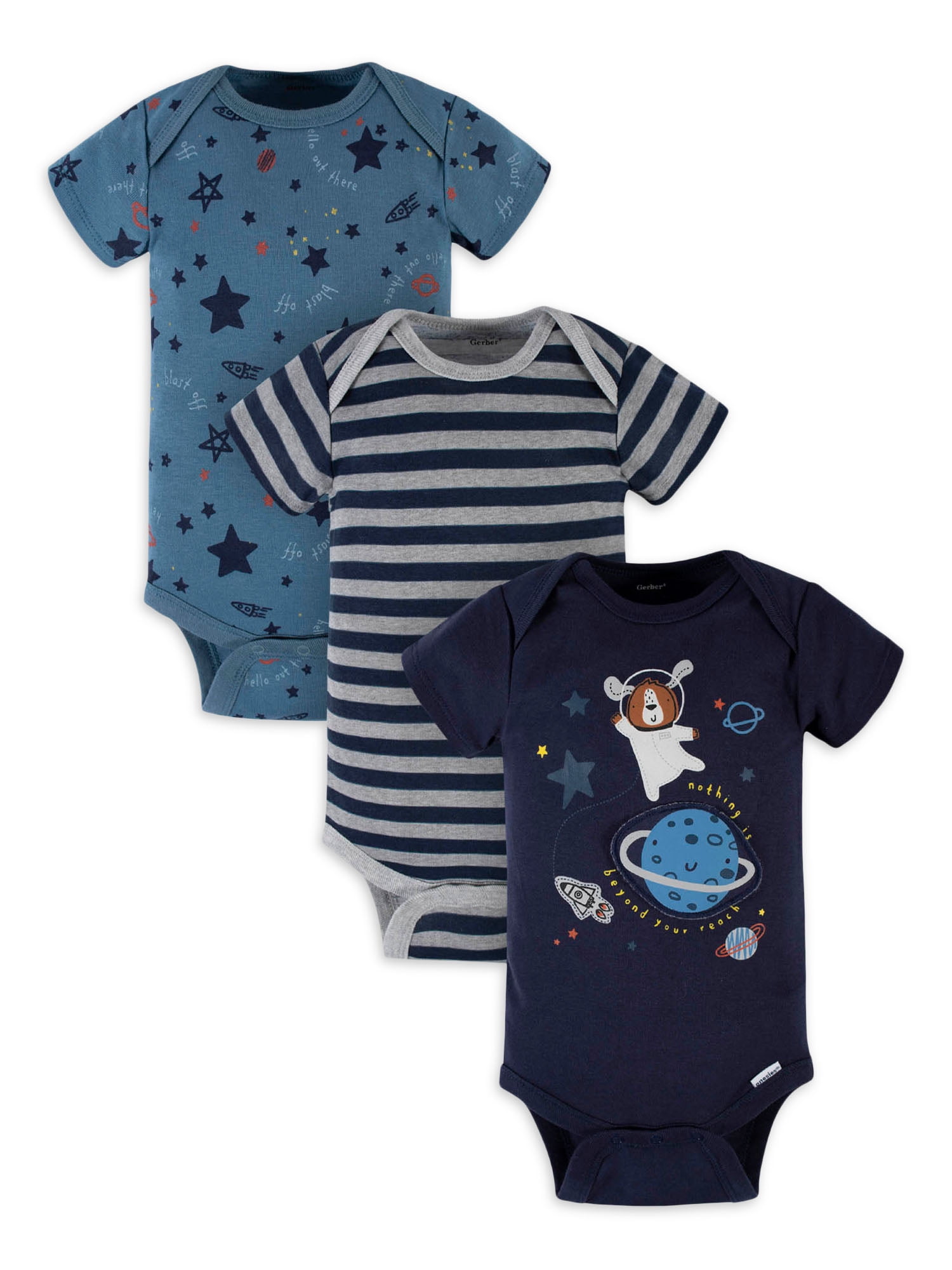 Gerber Baby Boy Short Sleeve Onesies Bodysuits, 3-Pack Preemie - 12M)