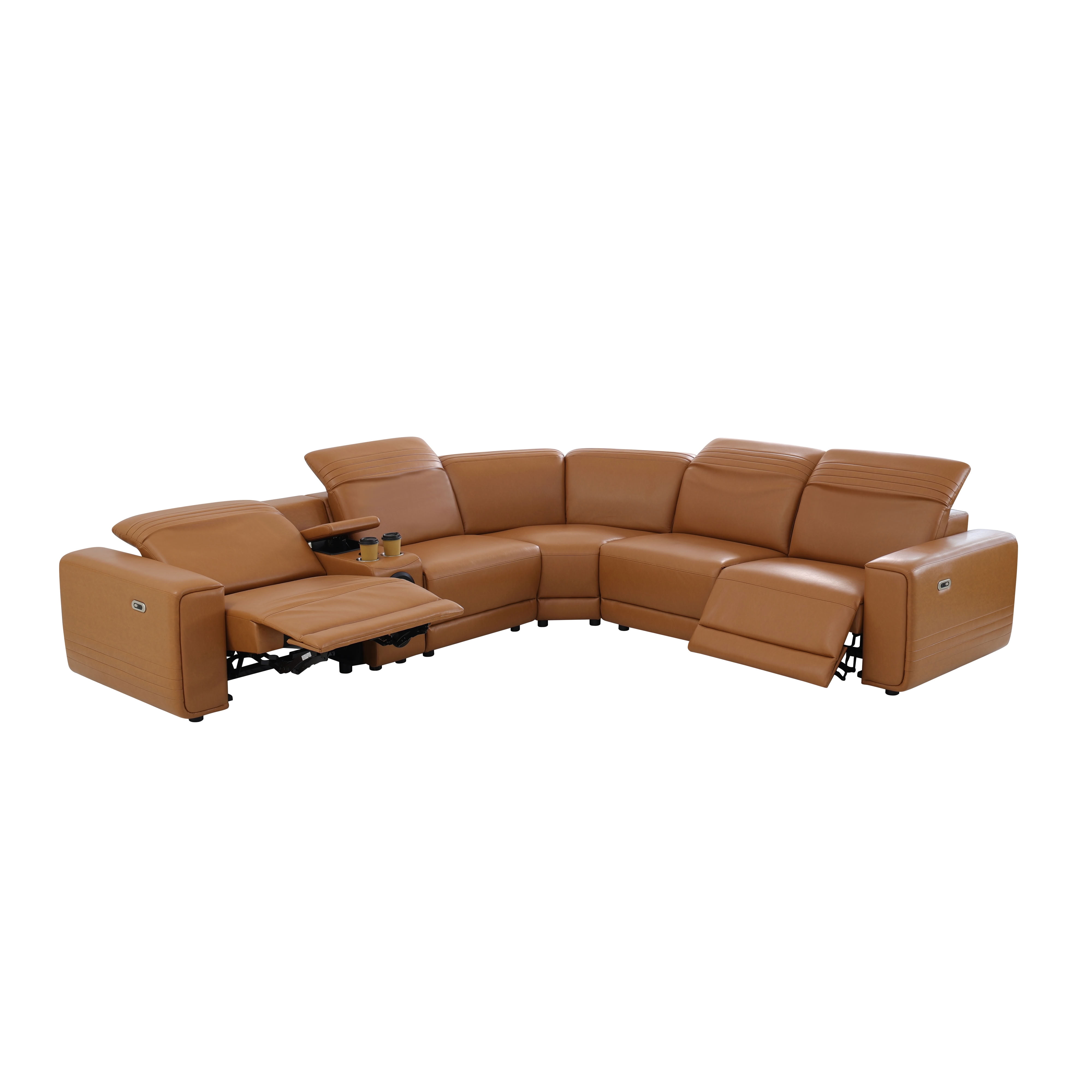 MAYEERTY Oversized Power Recliner Sectional Sofa, L-Shape Modular Couch Set with Bluetooth Speaker, USB Ports & Storage Console, Semi PU Leather for Living Room