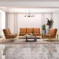 thumbnail image 2 of LeisureMod 3-Piece Sofa Set Upholstered in Leather Accent Chair with Gold Stainless Steel Base Loveseat and Removable Cushions for Modern Home Jefferson Collection in Cognac Tan, 2 of 8