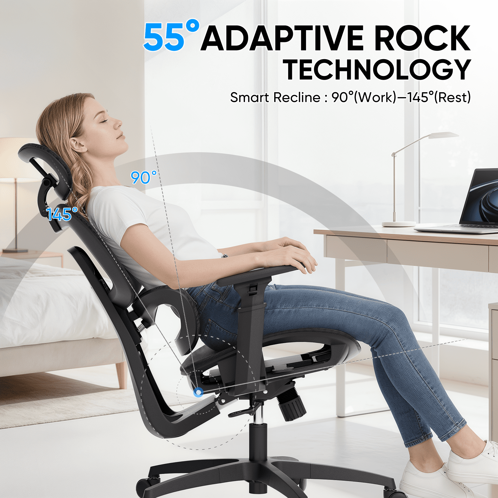 Monibloom Ergonomic Office Chair with Adjustable Lumbar Support, 3D Armrests, Reclining High Back Desk Chair for Home Office