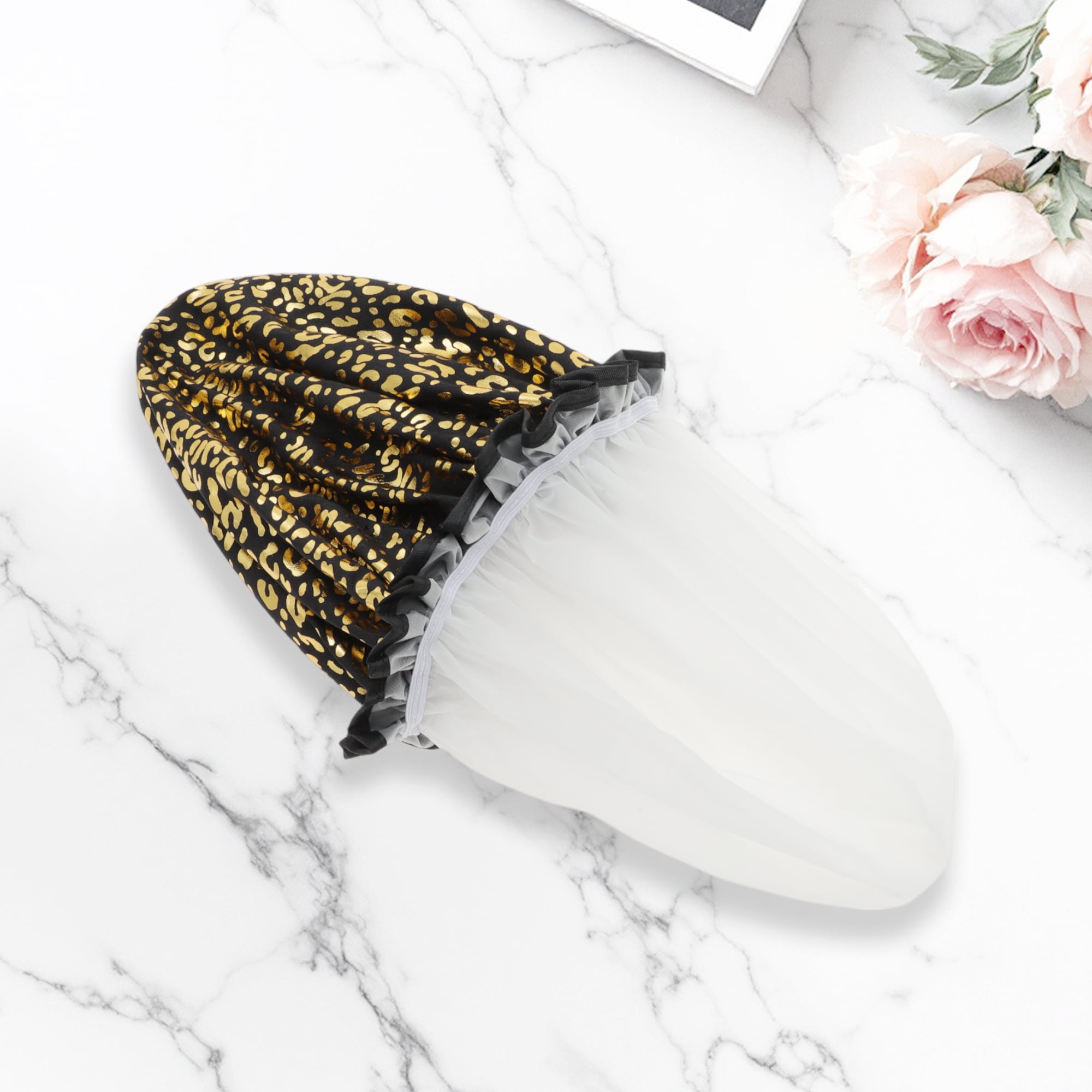 Unique Bargains Reusable Leopards Spots Shower Cap 3 Pcs Black