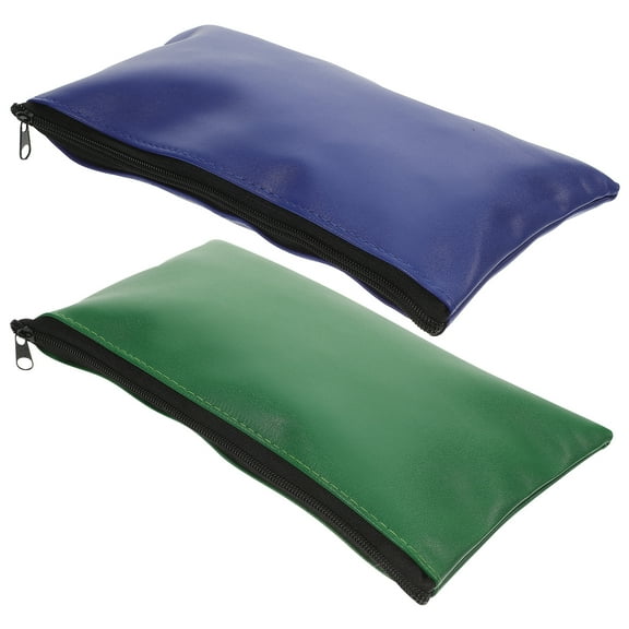 UPOUART Bank Bags With Zipper Cash Bag Blue PU Leather 2Pcs 11X6In