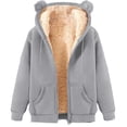 thumbnail image 4 of FAOWME Womens Hoodies With Pocket Long Sleeve Solid Color Zipper Plush Thickened Comfortable Fashion Sweatshirts For Autumn Winter Daily Wear Light Gray S, 4 of 7