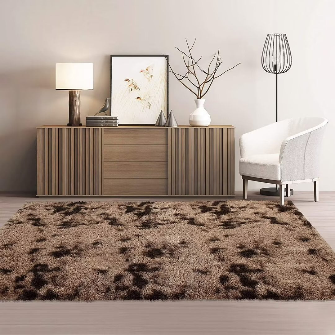 CAROMIO Coffee High Pile Fully Shag Rugs Non-Slip Home Decor for Sitting room living room Bedroom, 5 x 8 feet