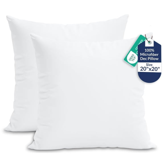 ROYALE LINENS 20 x 20 Pillow Insert - Down Alternative Throw Pillows Insert - Square Pillow Pack of 2 White - Bed & Couch Pillows - Inner Cushion for Bed, Cushion for Living Room - Shams Stuffer