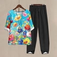 thumbnail image 2 of Lounge Sets for Women 2 Piece Fall Pants Sets Women 2 Piece Outfits Women's Casual Round Neck Short Sleeve Top And Pants Digital Printing Two-piece Set, 2 of 5