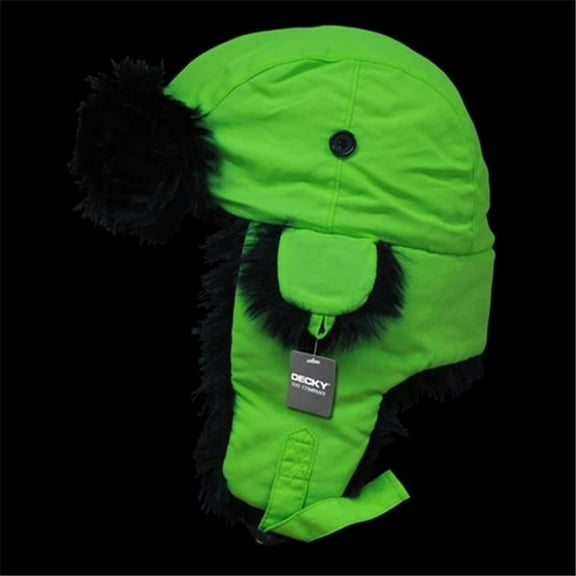 Black Fur Aviator Hat, Neon Green, L_XL