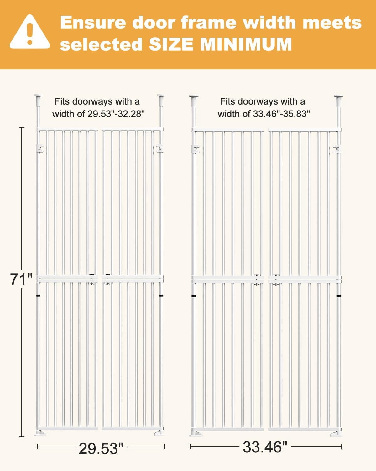 Cat Gates for Doorways No Climb, Extra Tall Cat Gate 71 Inch, 33.5"-35.8" Wide Cat/Dog Safety Gate for Doorway, Pet Gates for Doorways/Hallway/Stairs, No Drilling Required, Easy Lock & Escape Proof
