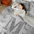 thumbnail image 4 of Manfei Letter Monogrammed Initial M Girl 7pcs Bedding Comforter Set,Kawaii Bow Butterfly Queen Bedding Sets Super Cozy,Bling Crystal Grey Glitter Queen Sheet Sets,Lightweight Room Decor, 4 of 8