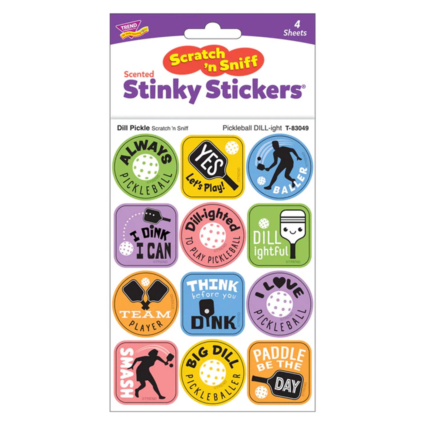 TREND Pickleball Pride, Dill Pickle Scent Scratch 'n Sniff Stinky Stickers, 48 Per Pack, 6 Packs