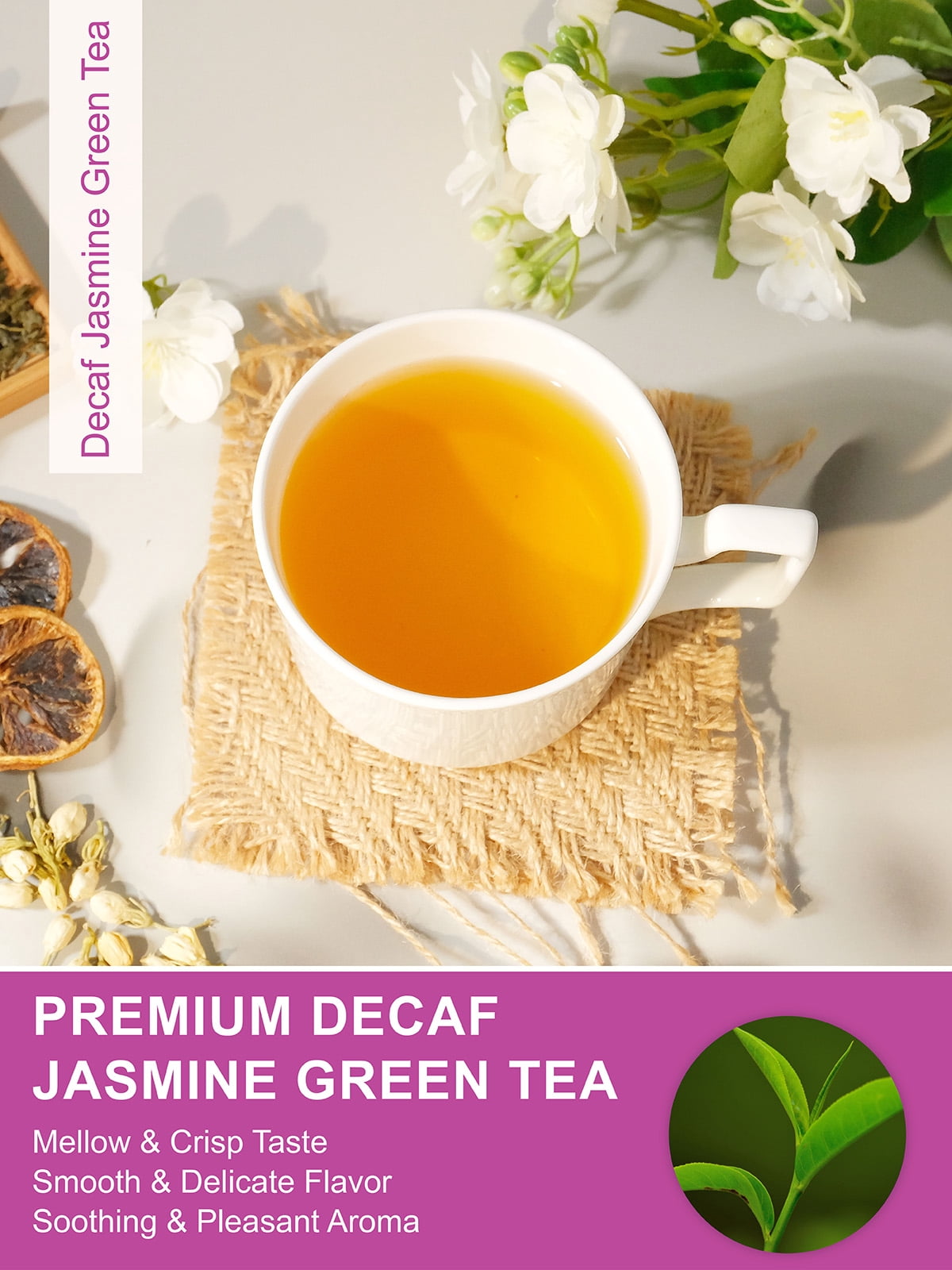 TeeLux Decaf Jasmine Green Tea, Decaffeinated Jasmine Scented Green Tea Loose leaf, Pleasant Aroma & Smooth Taste, 16oz