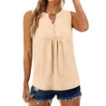 thumbnail image 3 of Womens Cotton Linen Tank Tops, Sleeveless Shirts for Women Summer Casual Vintage Solid Color Ruched Button Up V Neck Dressy Blouses, 3 of 6