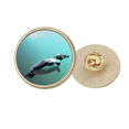 thumbnail image 1 of Sea Antarctic Penguin Creature Science Nature Round Metal Golden Pin Brooch Clip, 1 of 3
