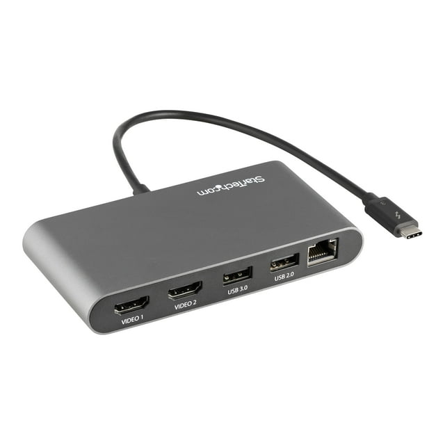 StarTech.com Thunderbolt 3 Mini Dock - Portable Dual Monitor w/HDMI 4K 60Hz - 2X USB-A Hub (3.2/2.0), GbE - 28cm Cable - TB3 Multiport Adapter - Mac/Windows��- Upgraded Version of TB3DKM2HD (TB3DKMHDL) - Docking station - Thunderbolt 3 - 2 x HDMI - 1GbE