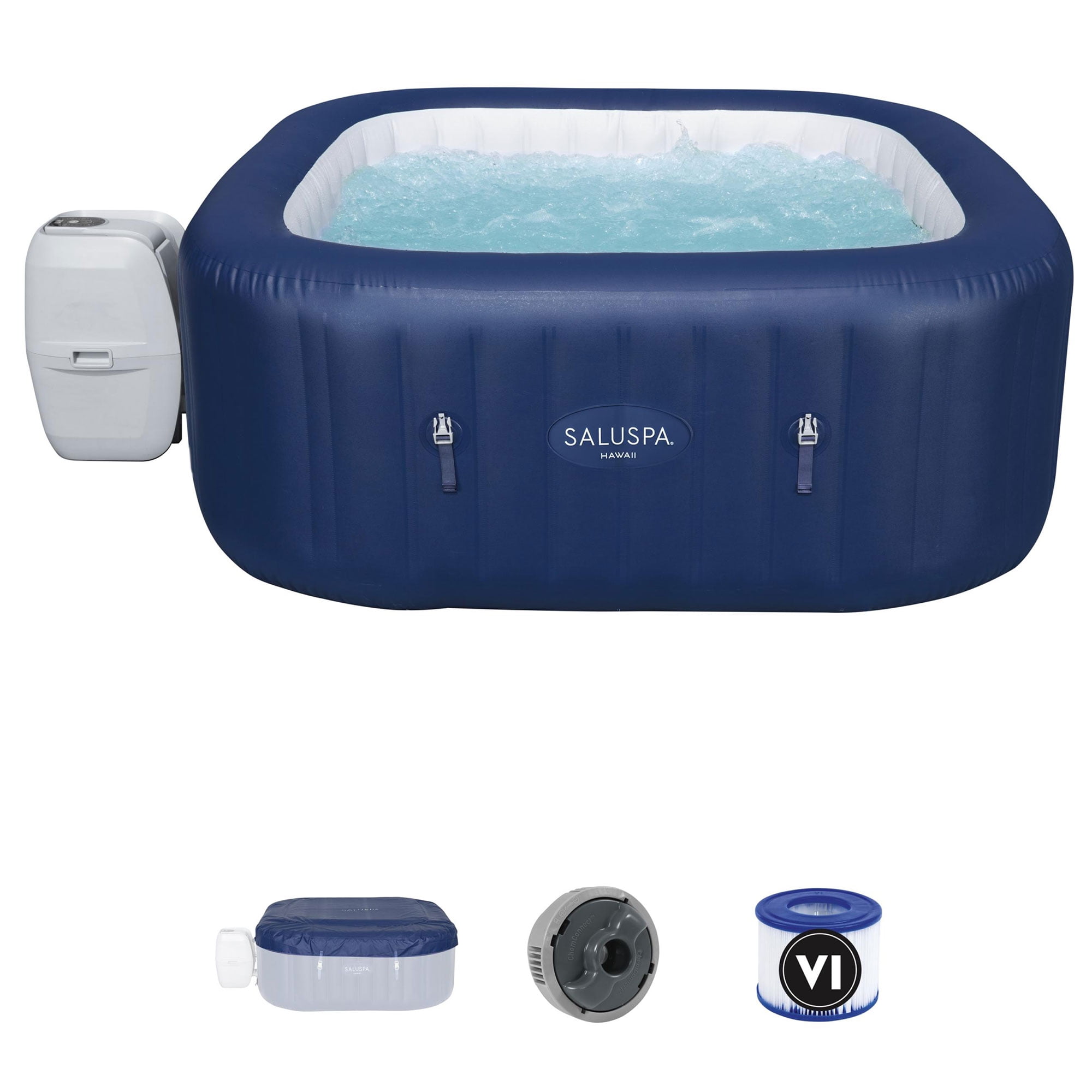 Lay-Z-Spa Hawaii Hot Tub 4-6 Person 140 AirJet Massage System Inflatable Spa with Freeze Shield Technology and Sociable Square Shape 