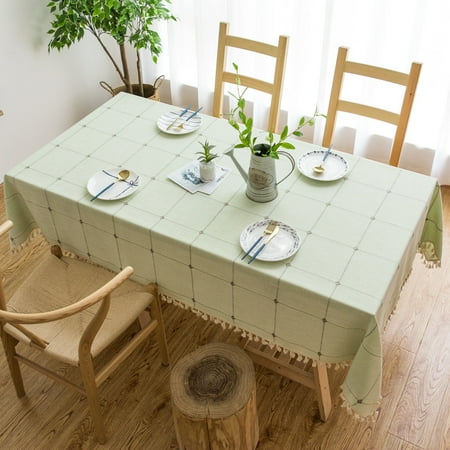 

Livesture Pastoral Plaid Tassel Tablecloth Green 100x160cm