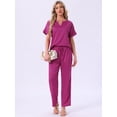 thumbnail image 4 of DARING DIVA Satin Pajamas Silky Short Sleeve V Neck Shirt Long Pant Set XL Hot Pink, 4 of 7
