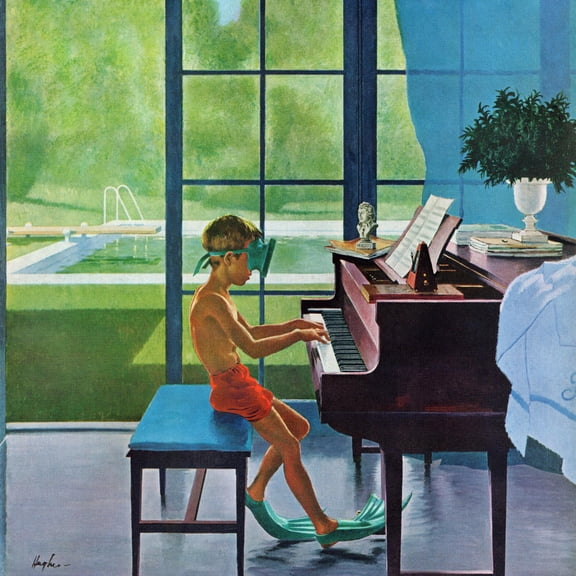 Art.com Poolside Piano Practice, June 11, 1960 Giclee Print by George Hughes, 16" x 16"